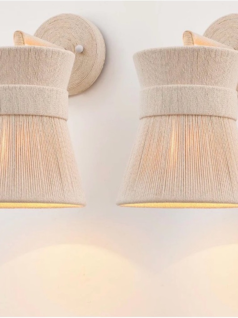 Set of Two Hand Woven Wall Sconces Boho Wall Lamp White Coastal Wall Lights